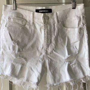 New Express distressed denim white shorts